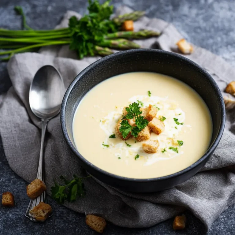 Spargelcremesuppe mit Croutons und Petersilie