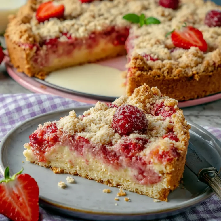 Erdbeer Pudding Streuselkuchen
