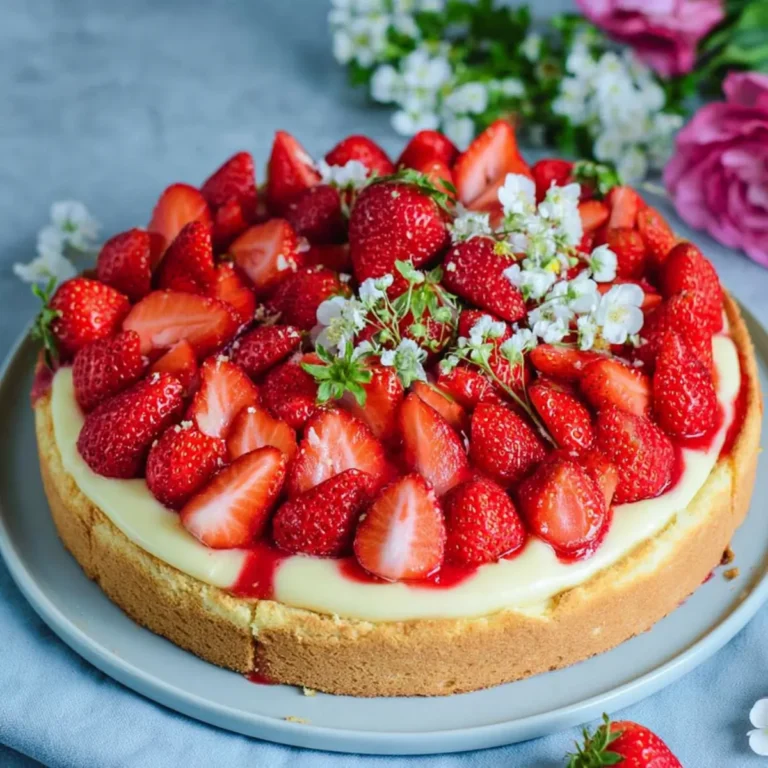 Erdbeerkuchen mit Pudding und Biskuitteig