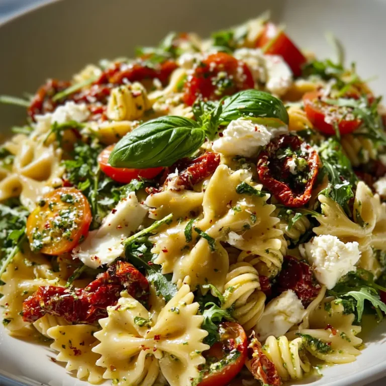 Mediterraner Nudelsalat mit Pesto