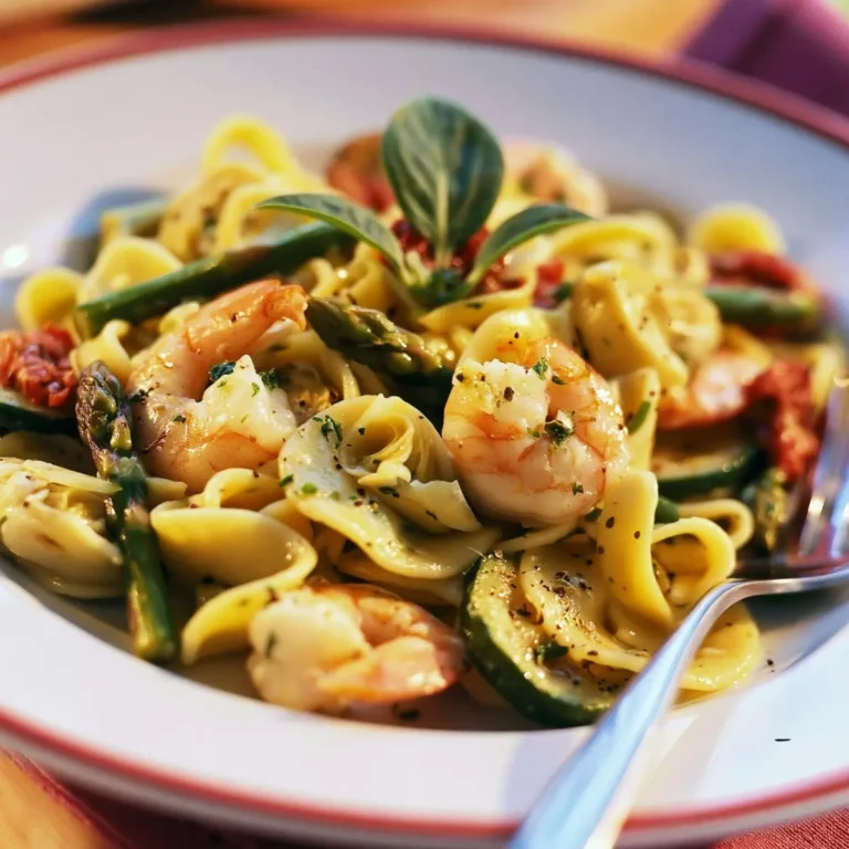 Nudeln mit Shrimps und Spargel