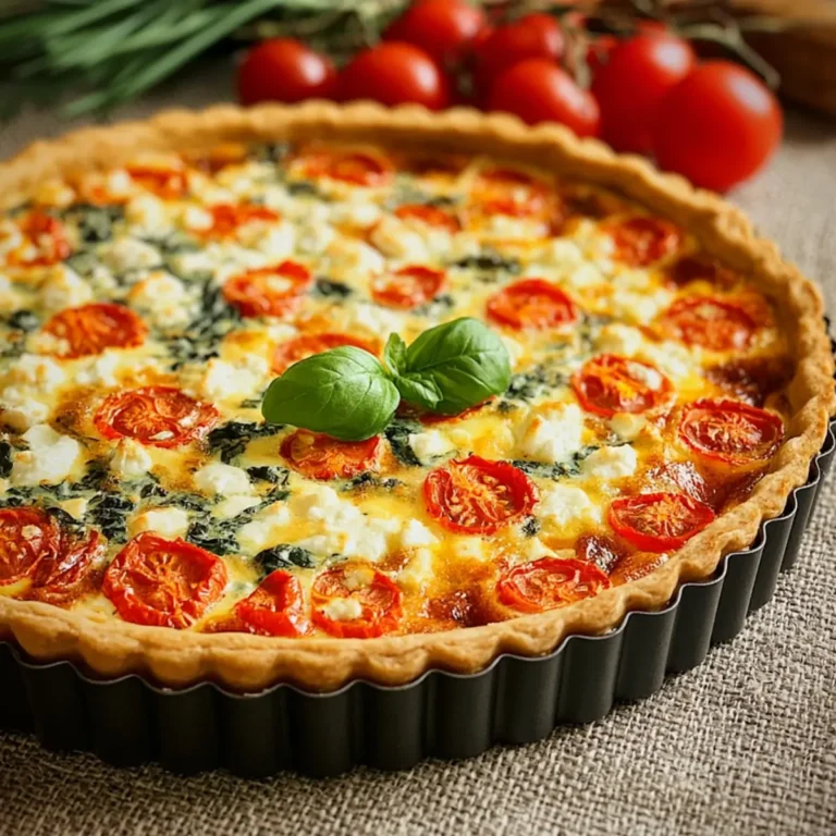 Quiche mit Tomaten, Feta, Basilikum und Spinat