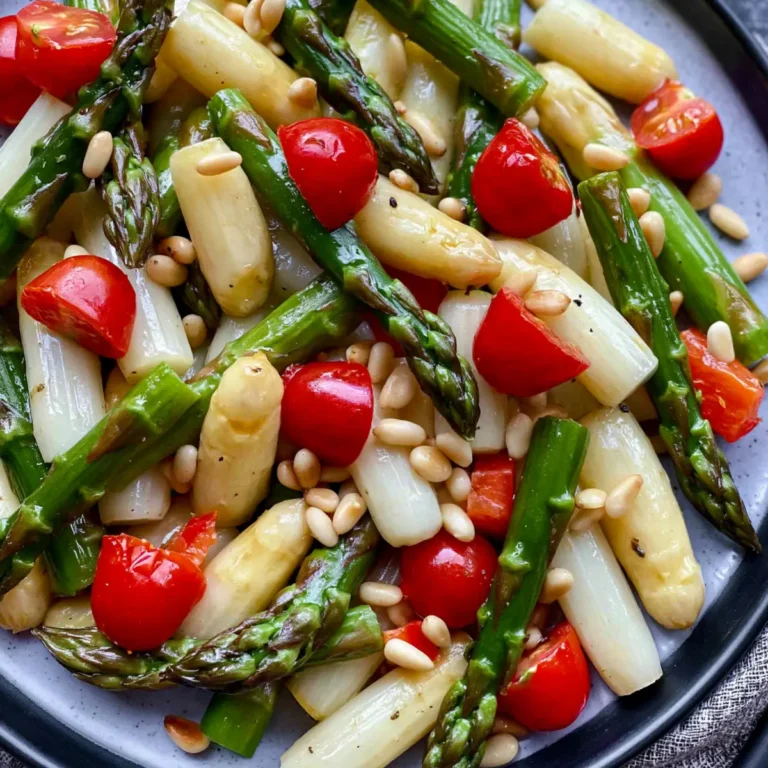 Spargelsalat mit Tomaten und Pinienkerne