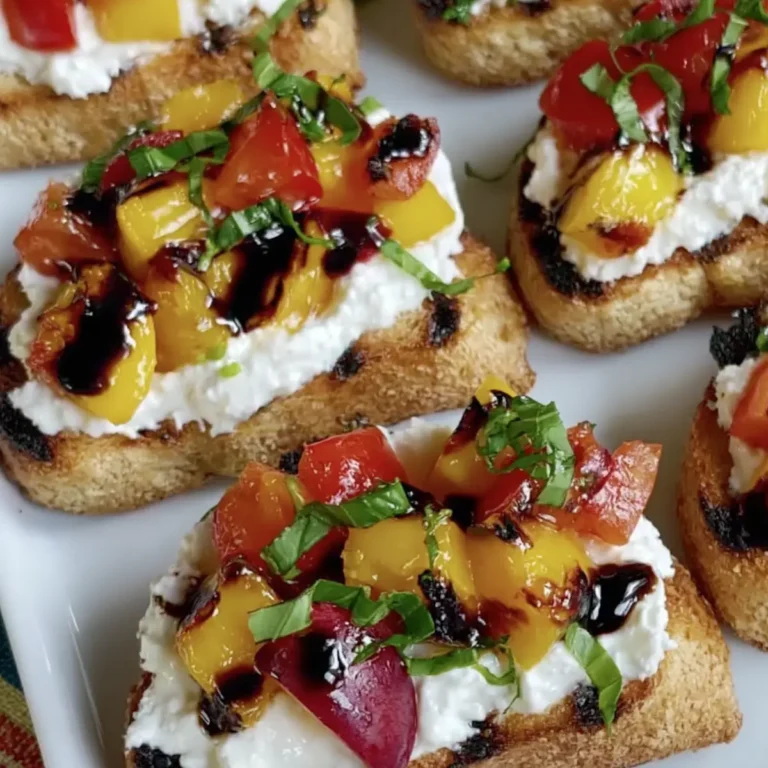 Pfirsich Bruschetta mit geschlagener Ricotta