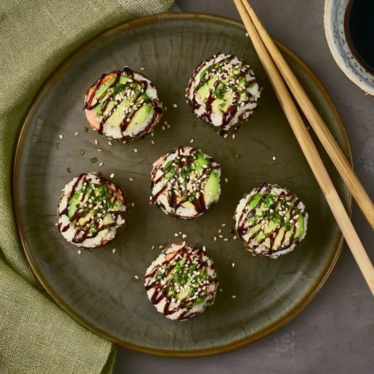 Sushi Reisbällchen mit Lachs und Avocado