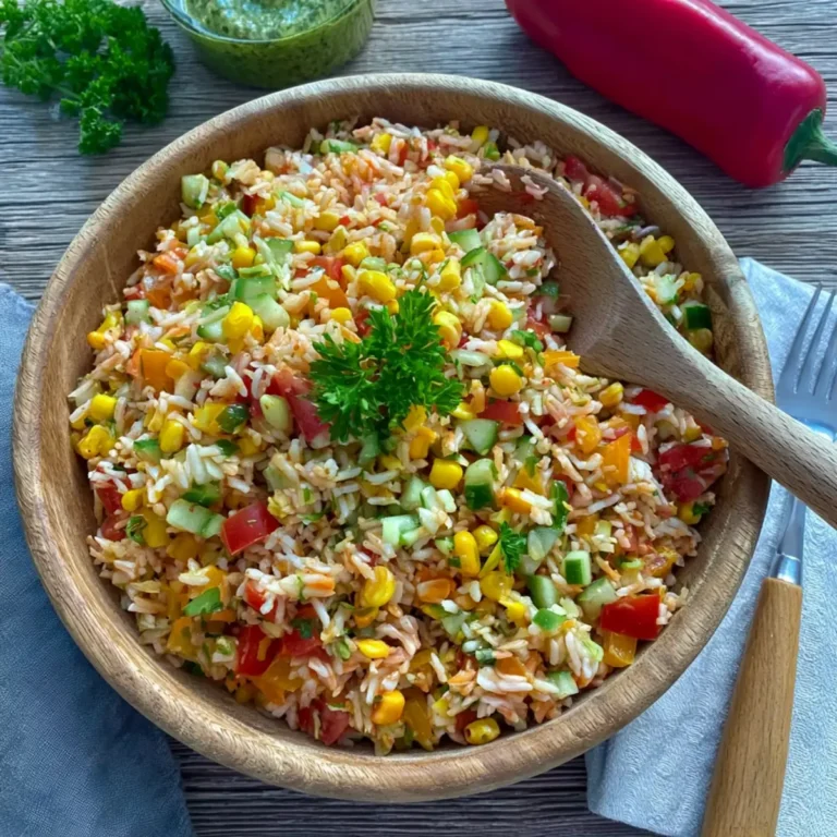 Bunter Reissalat mit Pesto Dressing
