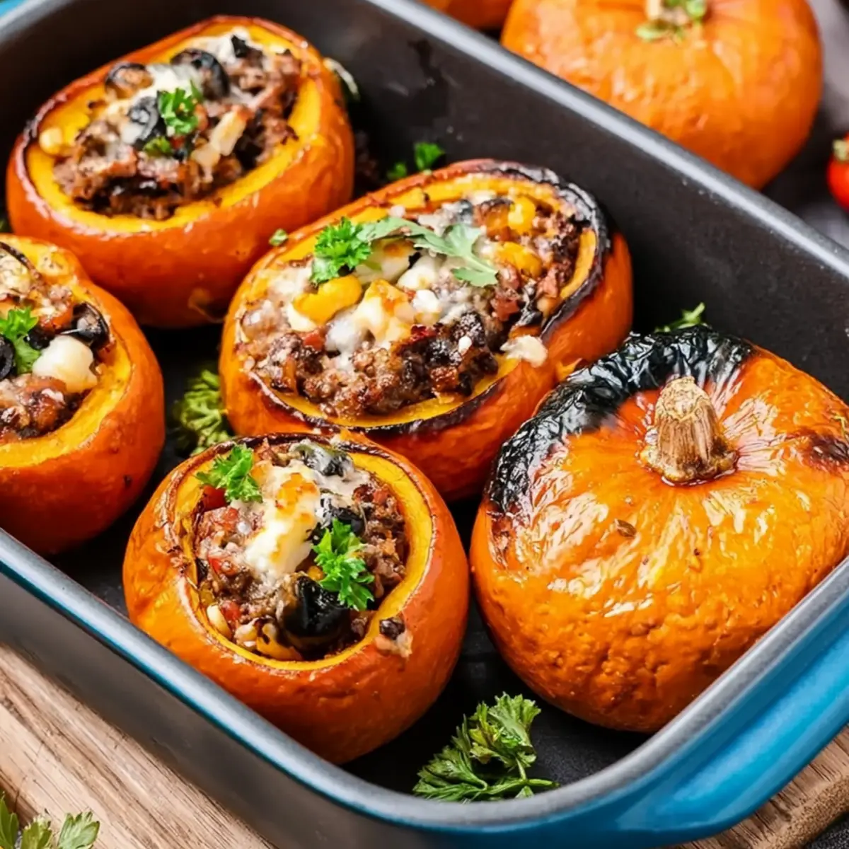 Gefüllter Hokkaido mit Hackfleisch und Feta