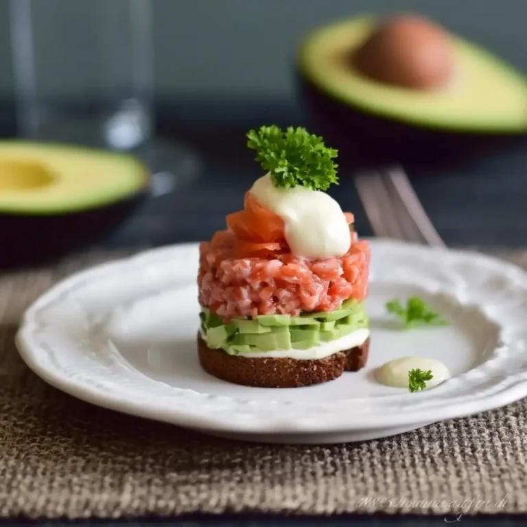Räucherlachstatar mit Avocado und Schmand Meerrettich Creme