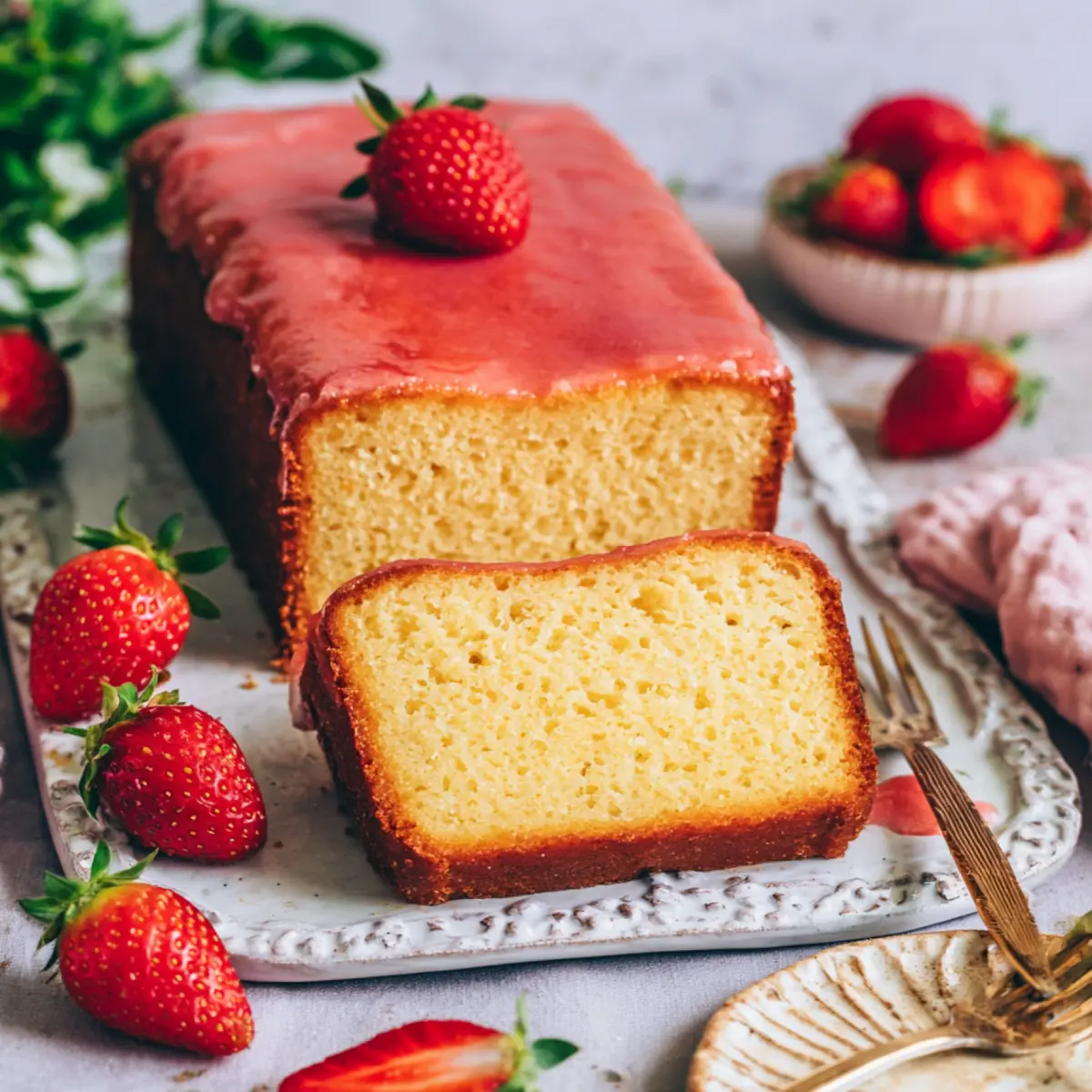 Veganer Zitronenkuchen mit Erdbeeren Glasur