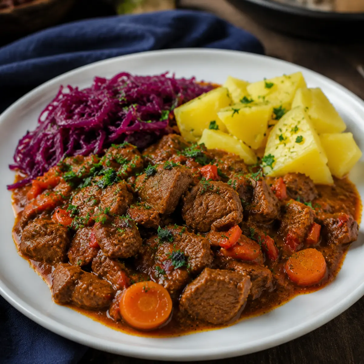 Rindergulasch mit Paprika und Möhren