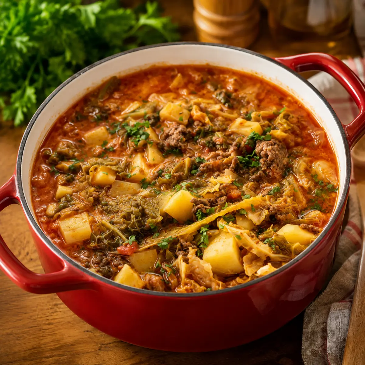 Wirsing-Eintopf mit Hackfleisch und Kartoffeln
